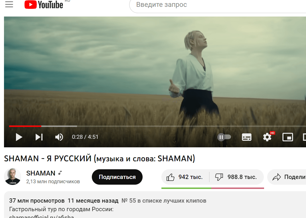 Лайки и дизлайки клипа показывает расширение Return YouTube Dislike